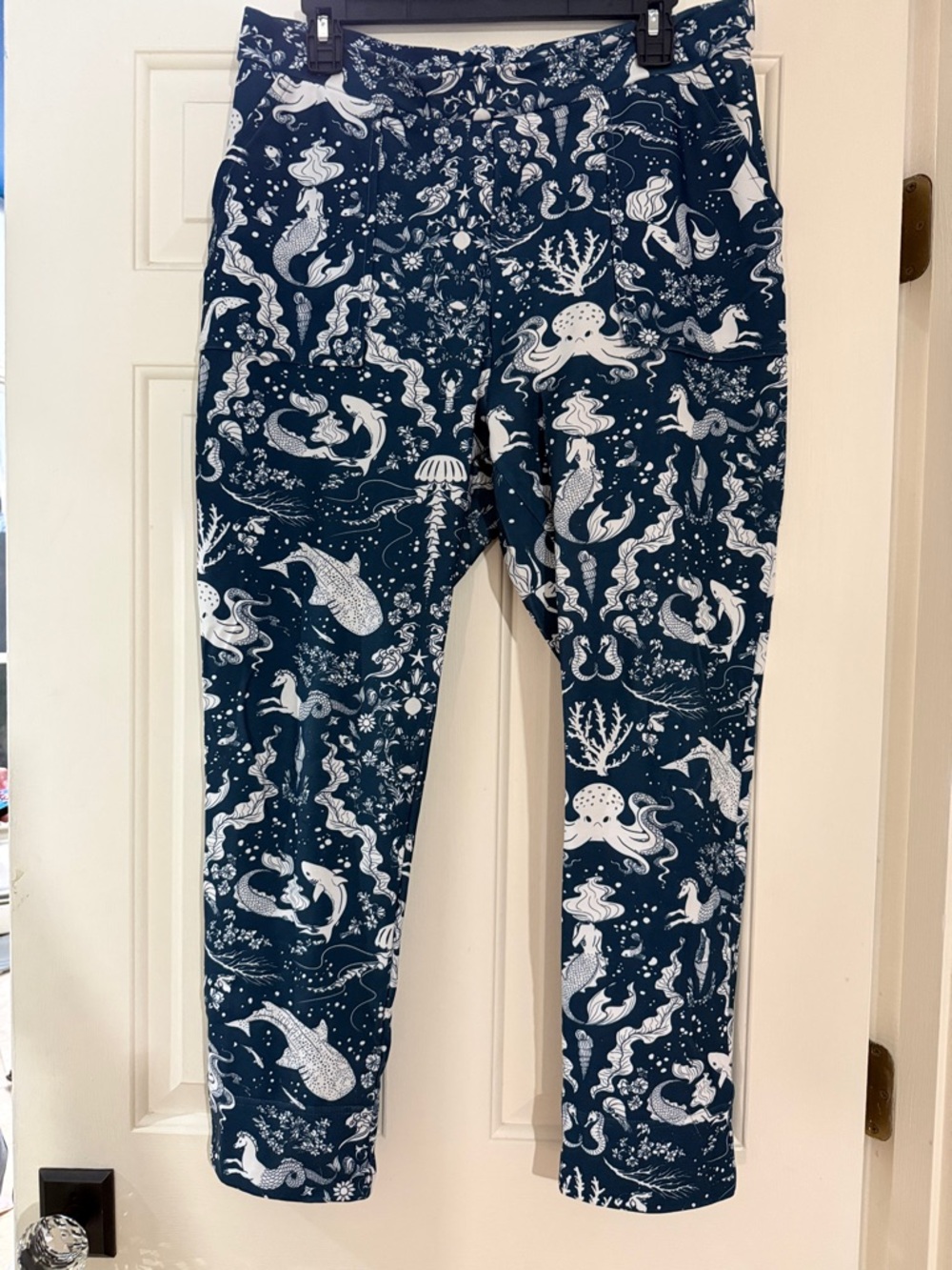 Blackmilk Navy Blue & White Ocean Creature Cuffed Pants